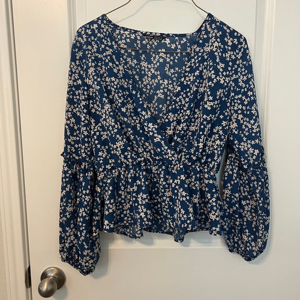 SHEIN Navy Floral Blouse
